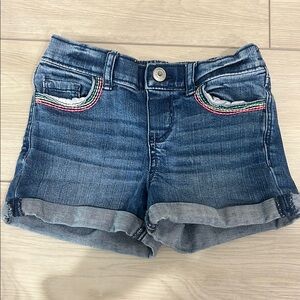 Stylish Blue Denim Shorts with Colorful Stitching